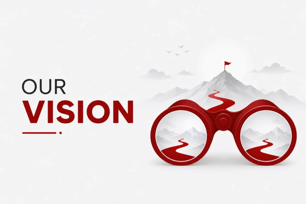 Best Freelance Digital Marketing Expert In Dubai | Red binoculars focusing on a mountain peak, symbolizing business vision, goals, growth, and success