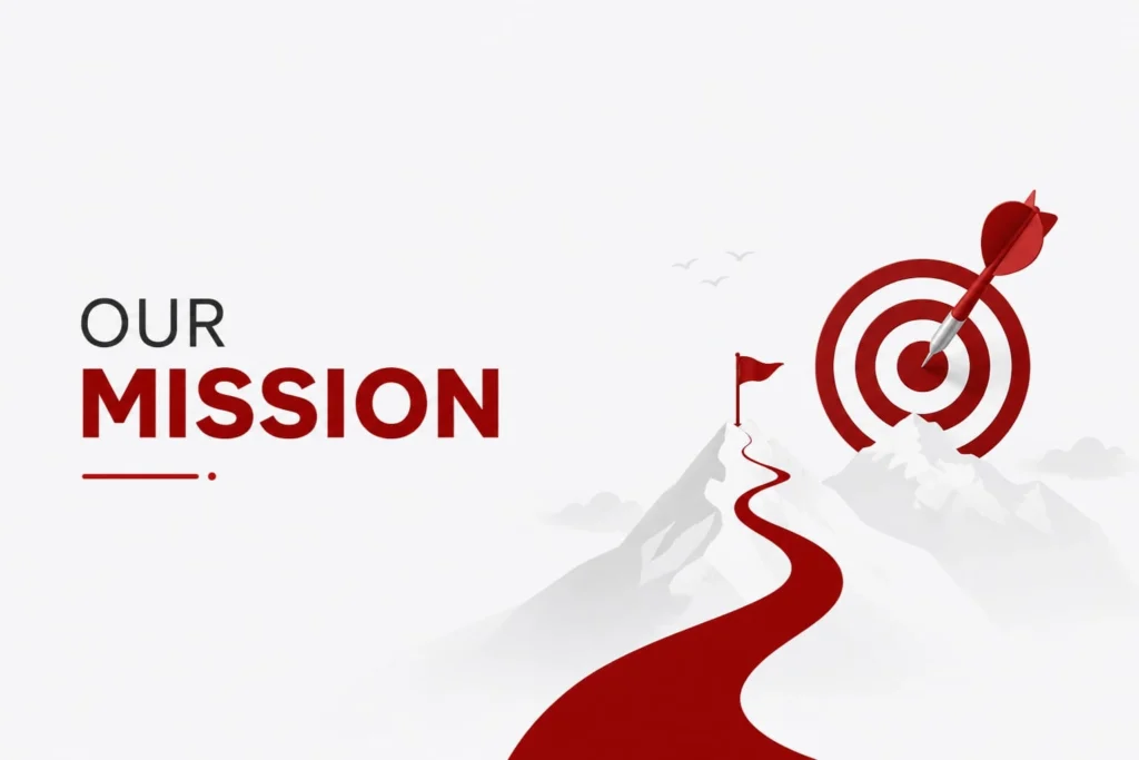 Best Freelance Digital Marketing Expert In Dubai | A modern "Our Mission" illustration featuring a red pathway leading to a mountain summit with a flag.
